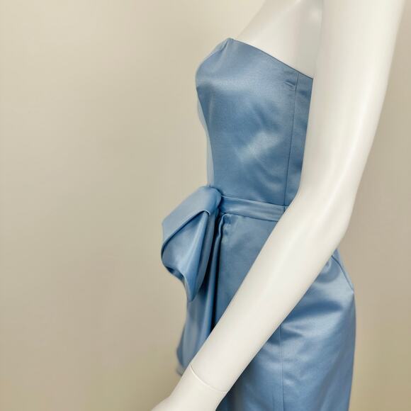 ABS Allen Schwartz Strapless Dress Light Blue Satin Corset Draped Pleated US 2 - Picture 5 of 11